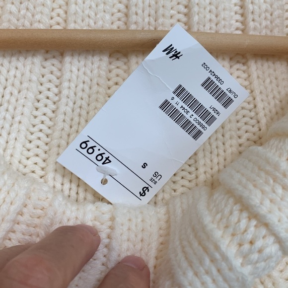 H & M | NWT Cream Chunky Knit Long Sleeve Cowl Neck Pointelle Sweater S - Picture 8 of 15